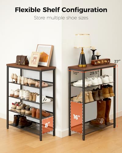 Pipishell 5-Tier Shoe Rack for Entryway and Small Spaces with Wooden Top & Metal Frames, Shoe Storage Organizer with Adjustable Storage Shelves, PISRB4 Pipishell