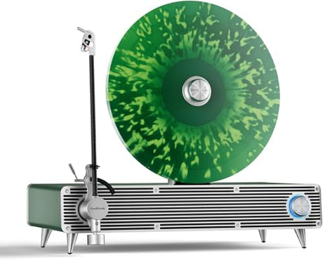 CoolGeek VS01 Vertical Record Player with Built-in Subwoofer & Speakers, Premium Hi-Fi Turntable with AT-3600L Stylus, Anti-Vibration Upright Vinyl Player for Home Decor (33/45 RPM) (Green) COOLGEEK