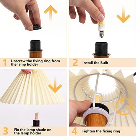 KUNJOULAM Cute Small Pleated Lamp, Modern Bedside Nightstand/Table Lamp with Beige Lampshade, Metal Base for Bedroom, Home Office, Living Room, Kids Dorm with E12 Bulb KUNJOULAM