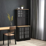 HOMCOM Kitchen Pantry Storage Cabinet, 72" Freestanding Cabinet with Hutch, Large Countertop, Glass Doors and Adjustable Shelves for Dining Room, Black HOMCOM
