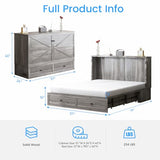 PUREMIND Full Murphy Bed Cabinet with Mattress Included, Bedroom Cabinet Beds with USB Charging Station, Murphy Chest Bed with Storage Drawers, Horizontal Wallbed for Guest Room Grey PUREMIND