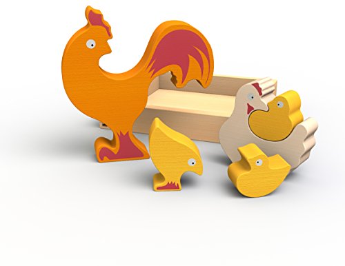 BeginAgain Chicken Family Puzzle - Creativity and Storytelling Skills - 5 Piece Set, Kids 2 and Up, 6" x 6" x 1" - WoodArtSupply