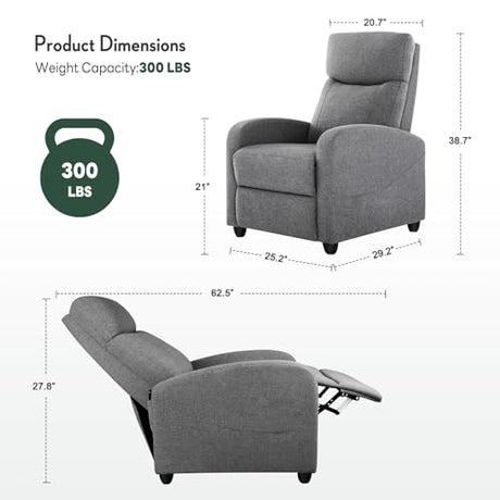HAPPYMONT Recliner Chair, Recliner Sofa Fabric for Adults, Recliners Home Theater Seating with Lumbar Support, Reclining Sofa Chair for Living Room, Gray HAPPYMONT