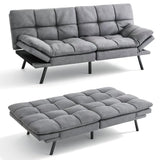 Vipbear 71" Futon Sofa Bed - Convertible Sofa Beds/Adjustable Backrest & Armrest, Comfy Loveseat Sleeper for Small Spaces, Apartments & Offices,Linen Fabric Medium Grey Futons Vipbear