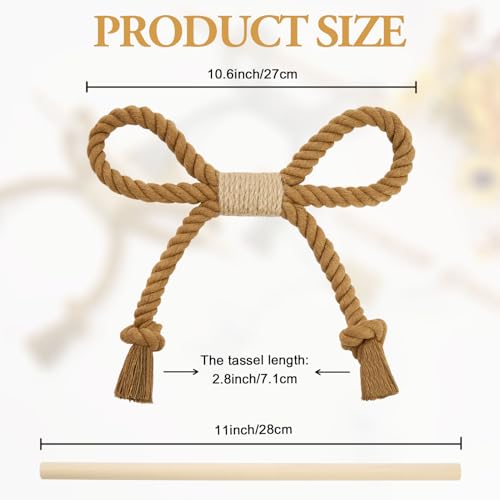 NICEEC 2 Pack Natural Cotton Rope Curtain Tiebacks Boho Rustic Style Decorative Drape Tie Backs Farmhouse Hand-Woven Rope Curtain Holdbacks with Wood Club for Home & Office Drapery (Cotton knot-Khaki) NICEEC