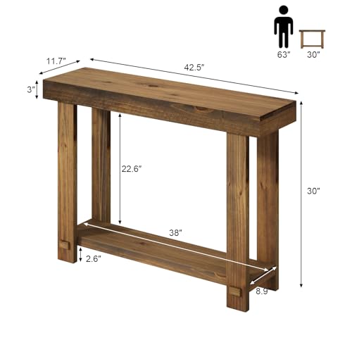 HOKYHOKY Solid Wood Console Table for Entryway, 42.5" Farmhouse Entryway Tables Thickened Tabletop and Legs Rustic Narrow Skinny Behind Couch Sofa Table for Living Room, Hallway, Foyer HOKYHOKY