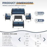 Amopatio Aluminum Patio Furniture, 8 Pieces Metal Outdoor Furniture Set, Outdoor Sectional Modern Sofa Sets with Coffee Table for Pool, Garden, Dark Grey&Blue (Included Waterproof Covers) Amopatio