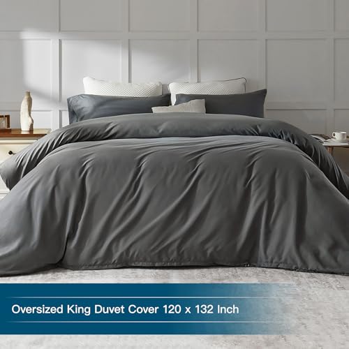 STWIENER Oversized King Plus Duvet Cover 120"x132", Only One Piece Extra Large Ultra Soft Microfiber Grey Duvet Cover for All Season - Zipper Closure & 8 Corner Ties(Grey, Alaskan King 120x132 inches) STWIENER