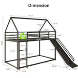 Tufons Twin-Over-Twin Low Bunk Bed with Convertible Slide, Full-Length Guardrail with Montessori Floor Bunk Bed Frame, Heavy Duty Metal Bed with House Shape and Roof for Boys Girls, Black Tufons