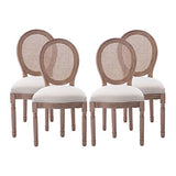 Nrizc French Country Dining Chairs Set of 4, Farmhouse Fabric Chairs with Round Back, Rattan Dining Chair, Oval Side Chairs for Dining Room/Living Room/Kitchen/Restaurant Nrizc