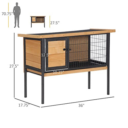 PawHut Rabbit Hutch Elevated Bunny Cage Small Animal Habitat with Metal Frame, No Leak Tray, Mtetal Wire Pan and Openable Water-Resistant Asphalt Roof for Indoor/Outdoor Natural Wood - WoodArtSupply