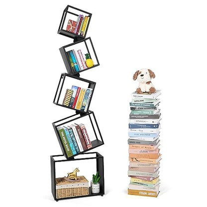 Asuli 5-Tier Modern Black Bookshelf - 67" Stylish Storage Solution for Books and Decor - WoodArtSupply