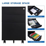 3 Drawer Mobile File Cabinet with Lock, Metal Filing Cabinet with Wheels, Under Desk Storage Cabinet for Home Office, Fully Assembled, Black WoodArtSupply