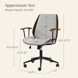 HULALA HOME Solid Wood Office Chair with Rocking Function, Comfy Fabric Desk Chair with Bent Wood and Metal Base, Height Adjustable Swivel Computer Task Chair, Grey HULALA HOME