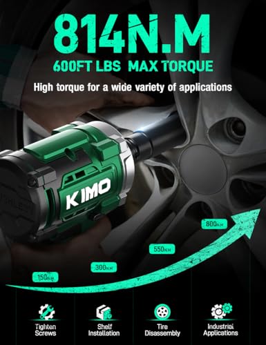 KIMO Cordless Impact Wrench 1/2" with 814N.M Max Torque, 3000 RPM, 20V Electric Impact Wrench with 1 Hour Fast Charger & 3.0 Lion Battery, Variable Speeds, 1/2 Impact Gun for Car Home - WoodArtSupply