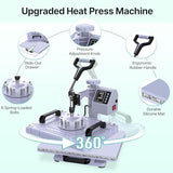 Slendor Heat Press Machine Sublimation Heat Press 360° Swing Away Heat Transfer Digital T-Shirt Pressing with 30OZ 20OZ Tumbler Press, Multifunction Combo for Hat Cap Plate 12''X15'' 5IN1 Lavender Slendor