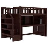 Harper & Bright Designs Twin Size Loft Bed with Stairs, Solid Wood Loft Bed with Movable Desk, Featuring Storage Stairs and Storage Shelf, for Teens Adults (Espresso) Harper & Bright Designs