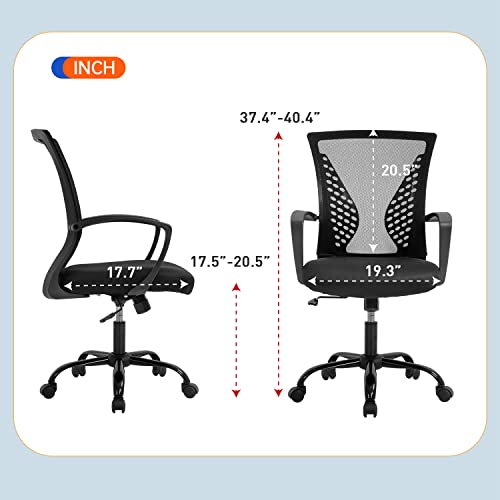 BestOffice Office Chair Ergonomic Desk Chair Mesh Computer Chair with Lumbar Support Armrest Mid Back Rolling Swivel Adjustable Task Chair for Women Adults, Black BestOffice