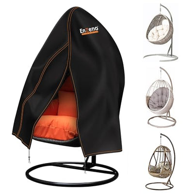 Enzeno Patio Egg Chair Covers Waterproof,75x45inch Egg Chair Cover with Zipper,Windproof Single Egg Swing Chair Covers,Outdoor Hanging Chair Cover Weatherproof,Black