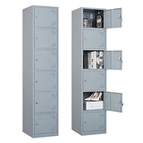 PEUKC Metal Locker Cabinet with 6 Doors, 71" Storage for Employees, 6 Tier Steel Locker with Lock and Keys for School, Gym, Home, Office Staff (Grey) PEUKC