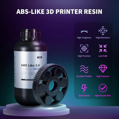 ABS Like 3D Printer Resin2.0, 405nm UV Curing 3D Printing Liquid Standard Photopolymer Resin for LCD DLP Resin 3D Printers Non-Brittle High Precision Enhanced Strength and Toughness