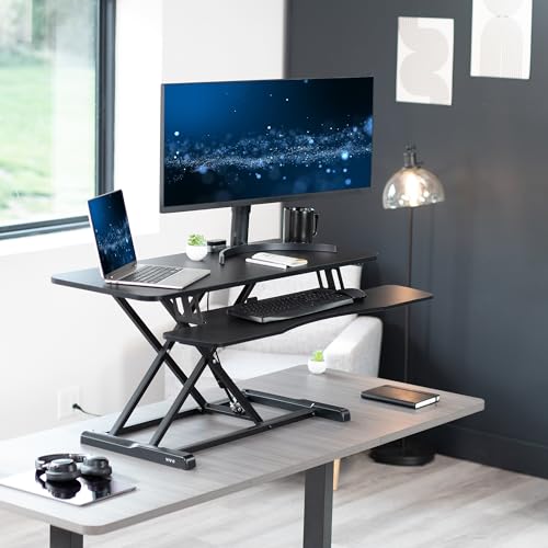 VIVO 42 inch Desk Converter, K Series, Height Adjustable Sit to Stand Riser, Dual Monitor and Laptop Workstation with Wide Keyboard Tray, Black, DESK-V042KB VIVO