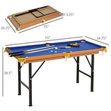 Soozier 55" Portable Folding Billiards Table Game Pool Table for Whole Family Number Use with Cues, Ball, Rack, Chalk, Blue Soozier