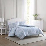 Laura Ashley- King Comforter Set, Cotton Reversible Bedding Set with Matching Sham(s), Farmhouse Home Décor (Bedford Blue, King) Laura Ashley