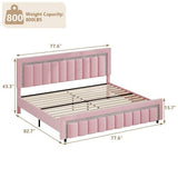 HOMBCK King Size Bed Frame, Pink Bed Frame King with Diamond Vertical Channel Headboard, Upholstered Velvet Headboard and Footboard, Adjustable Headboard, No Box Spring Needed, Easy Assembly, Pink HOMBCK