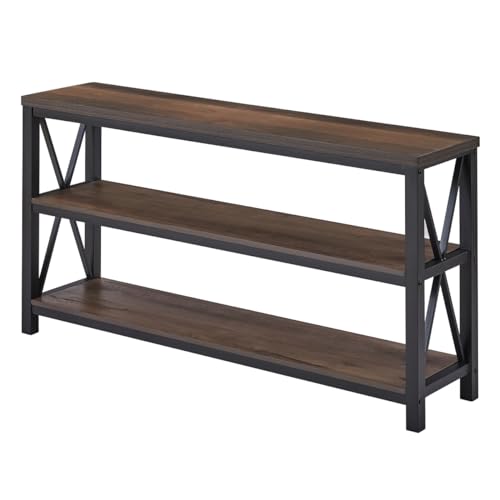 FATORRI Rustic Industrial Console Table with 3-Tier Shelves - Walnut Brown Entryway Sofa Table FATORRI