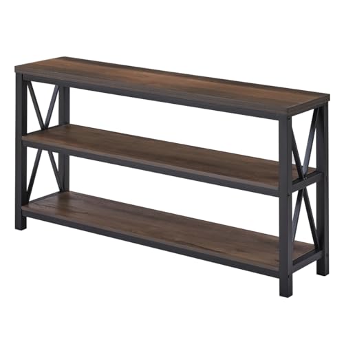 FATORRI Rustic Industrial Console Table with 3-Tier Shelves - Walnut Brown Entryway Sofa Table - WoodArtSupply