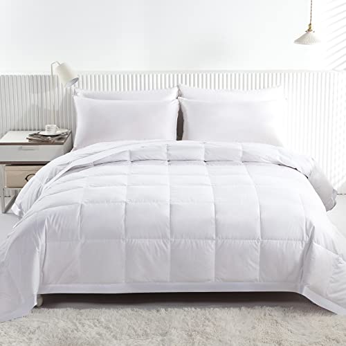 APSMILE Lightweight Down Feather Fibers Blanket, Summer Cooling Down Feather Fibers Comforter Twin Size, Ultra-Soft Breathable Thin Bed Quilt Duvet with Satin Trim(Twin, Cream White) APSMILE