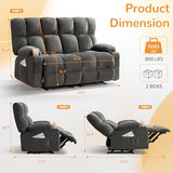 Oversized Loveseat Recliner Sofa, Big Large Reclining Sofa with Cup Holders & Side Pockets, Double Recliner, Traditional 2-Seater Manual Recliner Couch for Living Room, RV, Home Theater (Fabric,Grey)