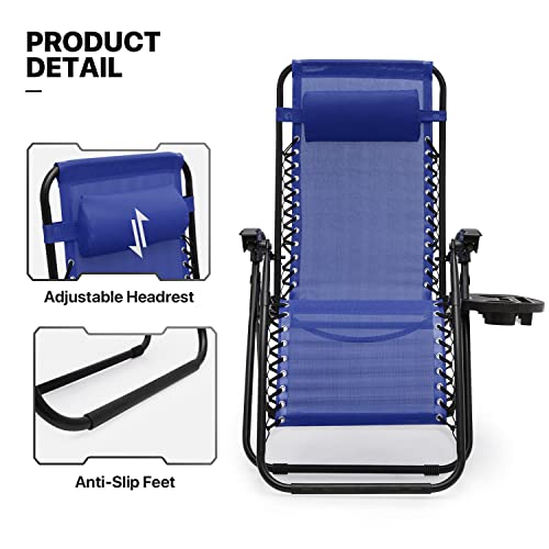 MoNiBloom Zero Gravity Chairs Set of 2 Outdoor Folding Patio Lounge Chairs for Outside Reclining Lawn Chairs Recliner Beach Chairs for Adults, Blue MoNiBloom