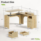 Bestier L Shaped Desk with Lift Desktop, 55 inch Corner Desk with Fluted Panel Deisgn Drawers, Modern Office Desk with File Drawer (Natual Oak, 55'' x 55'' Lift Top) Bestier