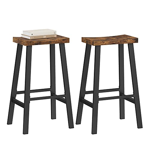 VASAGLE Bar Stools Set of 2, Counter Height Stools, Bar Chairs with Footrest, 29.1 Inches Tall Kitchen Breakfast Stools, Industrial, Living Room Party Room, Rustic Brown ULBC094B01 VASAGLE