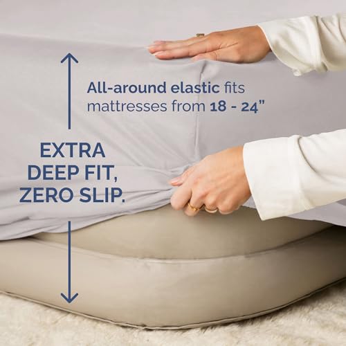 Air Mattress Sheet Set for Twin Size - 3 Piece Breathable & Cooling Sheets w/Extra Deep Pockets - Fits Inflatable & Blow Up Air Mattresses Up to 24 Inches Thick - Soft and Wrinkle Free - Light Grey CGK Unlimited