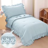 Wowelife Toddler Comforter for Girls Blue Toddler Bedding Set 4 Pieces Double Ruffles Comforter Sets, Cozy and Tender Bedding Includes Comforter, Fitted Sheet, Flat Top Sheet and Pillowcase Wowelife