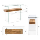 ivinta Glass Console Table with Storage, 39.4" Modern Narrow Entryway Table for Living Room, Entrance, Hallway or Bedroom 5101 (Natural Wood) ivinta