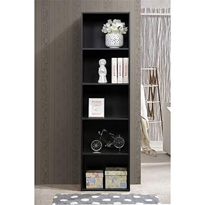 Hodedah 5-Shelf Black Bookcase for Organised Storage and Display - WoodArtSupply