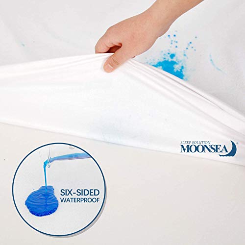 Moonsea Queen Mattress Protector Zippered (10/11/12/13/14 Inchs), Soft Terry Surface Mattress Encasement, 6-Side Waterproof Mattress Cover for Kids, Well Zipper, Noiseless, for Queen Mattress 60 * 80 Moonsea