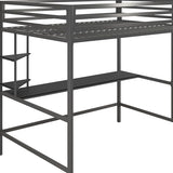 Novogratz Maxwell Grey/Black Metal Full Loft Bed with Integrated Desk & Shelves Novogratz