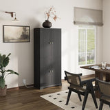 71" Tall Fluted Kitchen Pantry Cabinet, Modern Fluted Pantry Cabinet with Doors, Kitchen Pantrys Storage Cabinets with Drawer and Adjustable Shelves Doors for Dining Room, Living Room, Bathroom Black Generic