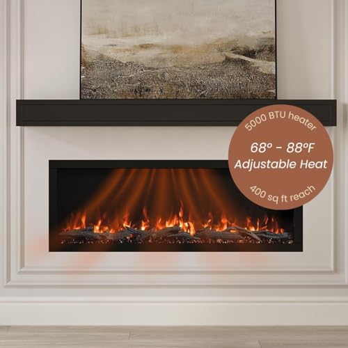 Modern Ember Highmark 50 Inch Smart Linear Electric Fireplace - Premium Flame with 10 Colors, Sleek Hidden Vent Design, Install Recessed in-Wall or Wall-Mount, WiFi Enabled Modern Ember
