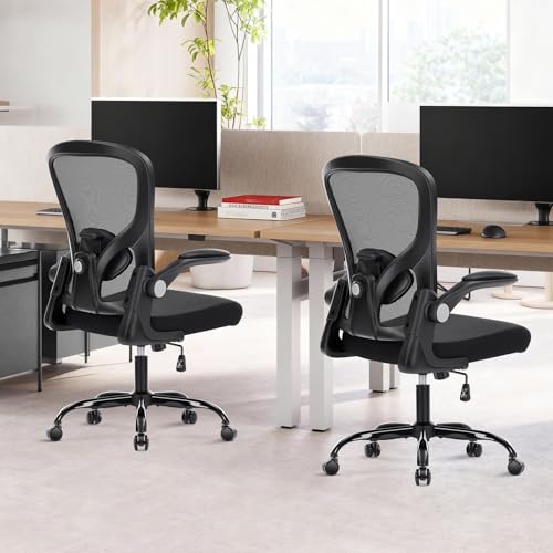 shipborne Ergonomic Office Chair, Computer Desk Chair with Adjustable Lumbar Support, Breathable Mesh Office Chair with Flip-up Armrests, Rocking Function, Comfy Home Office Desk Chair, Black shipborne