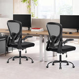 shipborne Ergonomic Office Chair, Computer Desk Chair with Adjustable Lumbar Support, Breathable Mesh Office Chair with Flip-up Armrests, Rocking Function, Comfy Home Office Desk Chair, Black shipborne