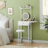 YATINEY Small Vanity Desk Without Mirror, Makeup Vanity Table for Small Space, Compact White Dressing Table with Fold-up Panel and Fabric Drawer, for Bedroom, Easy Assembly, White YATINEY