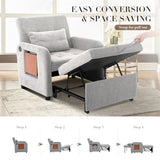 Convertible Sleeper Chair-Fabric Futon Sofa Bed, Single Sleeper Sofa, Small Couch Bed with USB Port, Foldable Table, Pillow, Adjustable Backrest for Dorm/Bedroom/College Lightgrey COLAMY