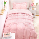 Wowelife Twin Comforter Set for Girls, Boho Pintuck Bedding Comforter Sets, 4 Pieces Ruffles Jacquard Embroidery Twin Bedding Sets with Comforter, Fitted Sheet, Flat Sheet and Pillowcase, Pink Wowelife