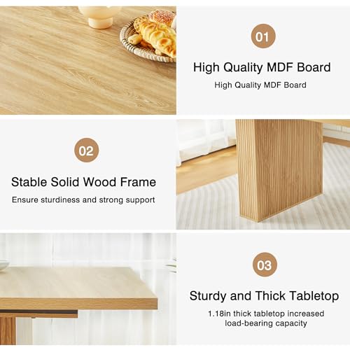 weselon 78 Inch Dining Table for 6 8 10, Modern Farmhouse Rectangular Kitchen Table, Long Dining Room Tables with Wood Strip Base for Kitchen Living Room (Natural) weselon